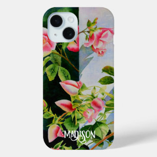Mooie roze rood witte rozen waterverf bloemenmolen iPhone 15 case