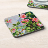Mooie roze rood witte rozen waterverf bloemenmolen drankjes onderzetter (Linkerzijde)