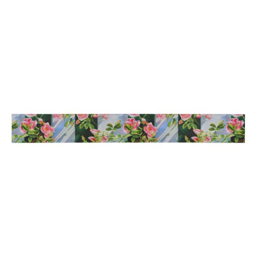 Mooie roze rood witte rozen waterverf bloemenmolen grosgrain lint (Voorkant)