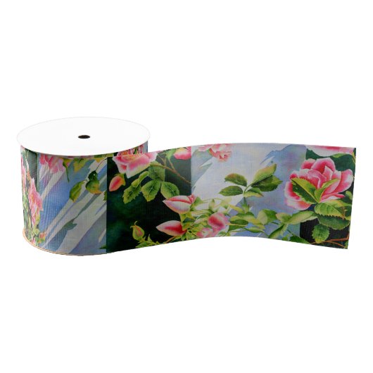 Mooie roze rood witte rozen waterverf bloemenmolen grosgrain lint (Spoel)