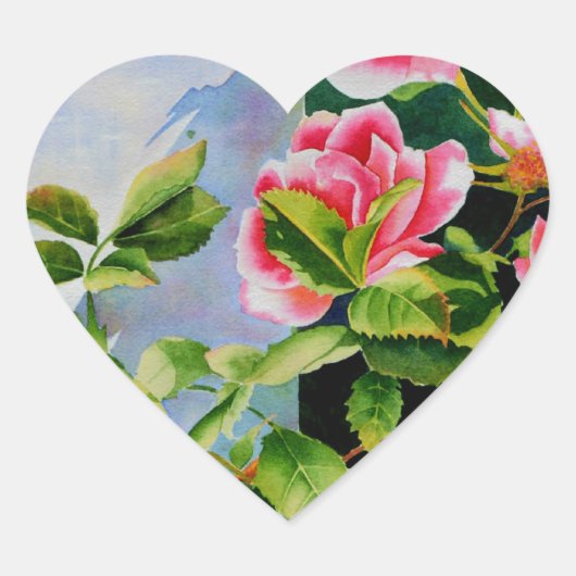 Mooie roze rood witte rozen waterverf bloemenmolen hart sticker (Voorkant)