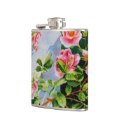 Mooie roze rood witte rozen waterverf bloemenmolen heupfles (Links)