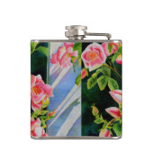 Mooie roze rood witte rozen waterverf bloemenmolen heupfles (Achterkant)