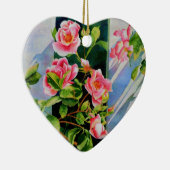 Mooie roze rood witte rozen waterverf bloemenmolen keramisch ornament (Rechts)