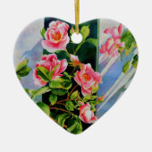 Mooie roze rood witte rozen waterverf bloemenmolen keramisch ornament (Voorkant)