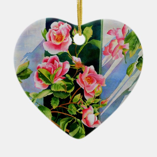 Mooie roze rood witte rozen waterverf bloemenmolen keramisch ornament (Voorkant)