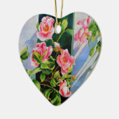 Mooie roze rood witte rozen waterverf bloemenmolen keramisch ornament (Links)