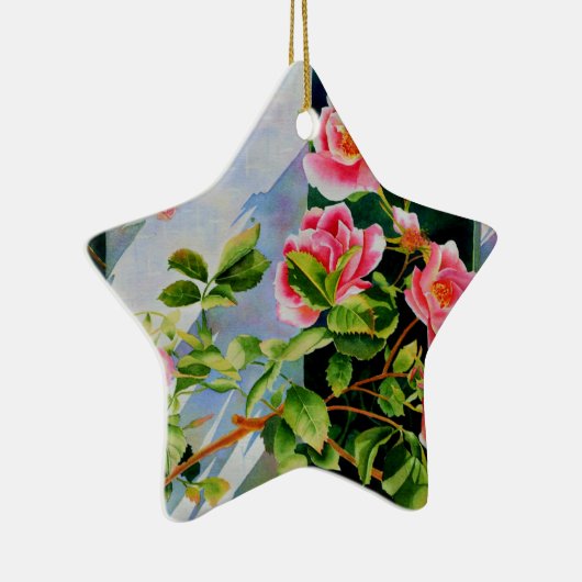 Mooie roze rood witte rozen waterverf bloemenmolen keramisch ornament (Rechts)