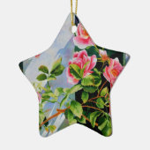 Mooie roze rood witte rozen waterverf bloemenmolen keramisch ornament (Links)