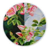 Mooie roze rood witte rozen waterverf bloemenmolen keramische knop (Voorkant)