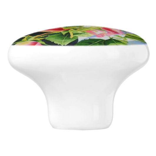 Mooie roze rood witte rozen waterverf bloemenmolen keramische knop (Zijkant)