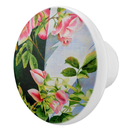 Mooie roze rood witte rozen waterverf bloemenmolen keramische knop (Rechts)