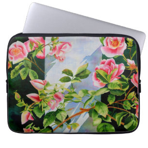 Mooie roze rood witte rozen waterverf bloemenmolen laptop sleeve