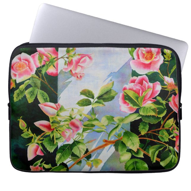 Mooie roze rood witte rozen waterverf bloemenmolen laptop sleeve (Voorkant)