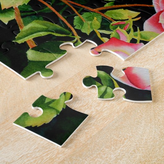 Mooie roze rood witte rozen waterverf bloemenmolen legpuzzel (Zijkant)