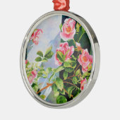 Mooie roze rood witte rozen waterverf bloemenmolen metalen ornament (Links)