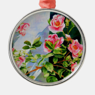 Mooie roze rood witte rozen waterverf bloemenmolen metalen ornament
