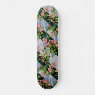 Mooie roze rood witte rozen waterverf bloemenmolen persoonlijk skateboard