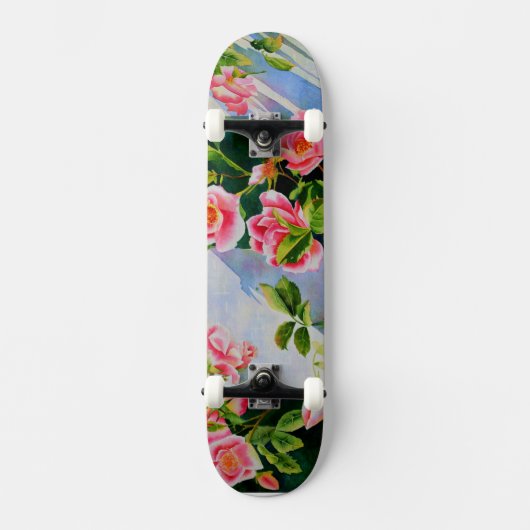 Mooie roze rood witte rozen waterverf bloemenmolen persoonlijk skateboard (Voorkant)
