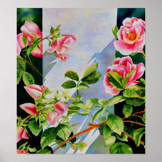 Mooie roze rood witte rozen waterverf bloemenmolen poster (Voorkant)