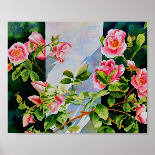 Mooie roze rood witte rozen waterverf bloemenmolen poster (Voorkant)