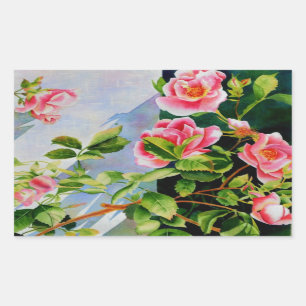 Mooie roze rood witte rozen waterverf bloemenmolen rechthoekige sticker