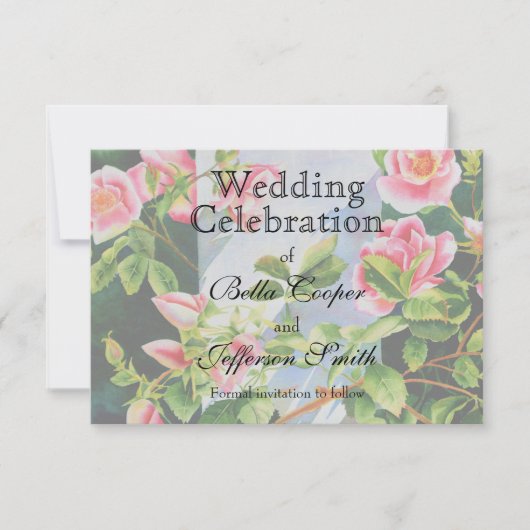 Mooie roze rood witte rozen waterverf bloemenmolen save the date (Voorkant)