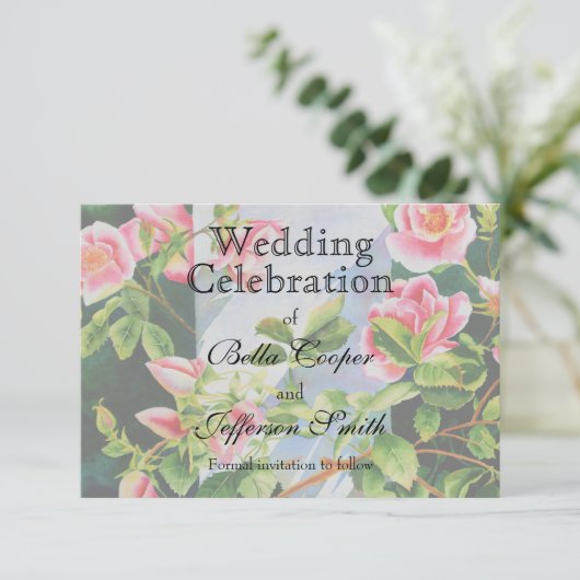 Mooie roze rood witte rozen waterverf bloemenmolen save the date (Staand voorkant)