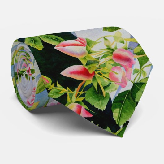 Mooie roze rood witte rozen waterverf bloemenmolen stropdas (Opgerold)