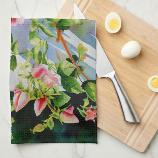 Mooie roze rood witte rozen waterverf bloemenmolen theedoek (Quarter Fold)