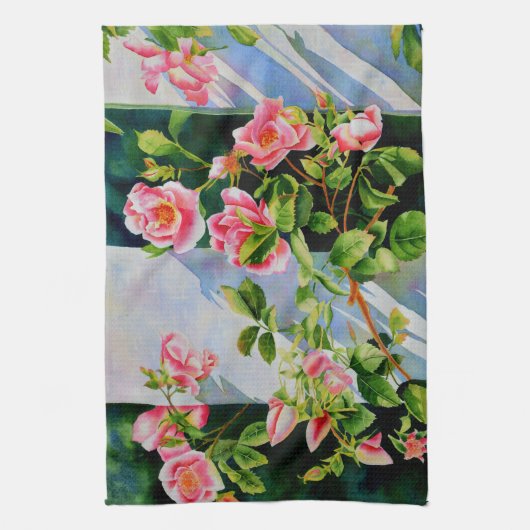 Mooie roze rood witte rozen waterverf bloemenmolen theedoek (Verticaal)