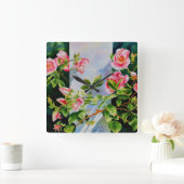 Mooie roze rood witte rozen waterverf bloemenmolen vierkante klok (Huis)