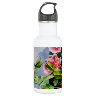 Mooie roze rood witte rozen waterverf bloemenmolen waterfles 