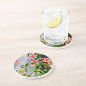 Mooie roze rood witte rozen waterverf bloemenmolen zandsteen onderzetter (Zijkant)