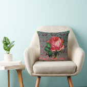 MOOIE ROZE ROOS AQUA BLAUW, BLAUWGROEN DAMASK KUSSEN (Stoel)