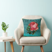 MOOIE ROZE ROOS AQUA BLAUW, BLAUWGROEN DAMASK KUSSEN (Stoel)