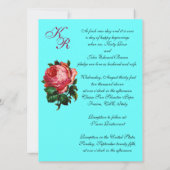 MOOIE ROZE ROOS AQUA BLAUW TEAL BLOEMEN MONOGRAM KAART (Achterkant)