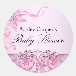 Mooie Roze Roos Baby Shower Sticker