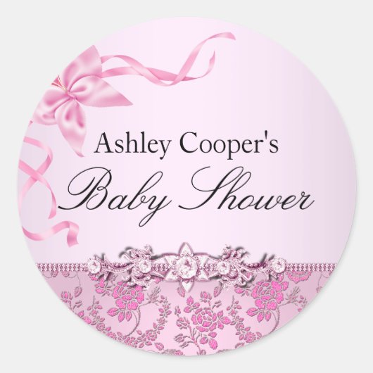 Mooie Roze Roos Baby Shower Sticker (Voorkant)
