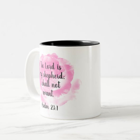 Mooie Roze Roos Bijbelcitaat Psalm 23 Tweekleurige Koffiemok (Voorkant links)