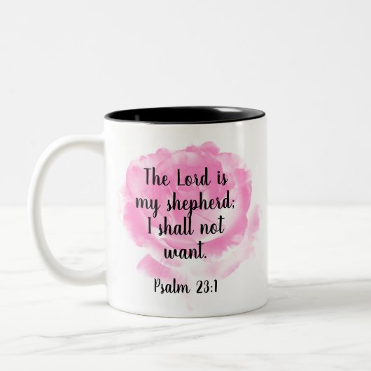 Mooie Roze Roos Bijbelcitaat Psalm 23 Tweekleurige Koffiemok (Links)