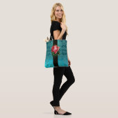 MOOIE ROZE ROOS BLAUWGROEN AQUA BLAUW ZWART DAMASK TOTE BAG (Op model)