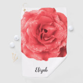 Mooie roze roos bloem aangepaste naam dames golfhanddoek (Insitu)