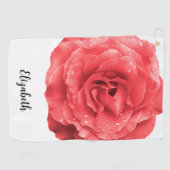 Mooie roze roos bloem aangepaste naam dames golfhanddoek (Horizontaal)