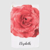 Mooie roze roos bloem aangepaste naam dames golfhanddoek (Voorkant)