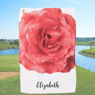 Mooie roze roos bloem aangepaste naam dames golfhanddoek