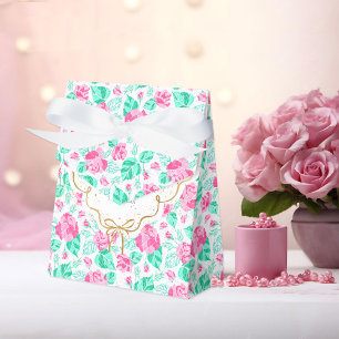 Mooie Roze Roos Bloem Gouden Lint Baby shower Bedankdoosjes