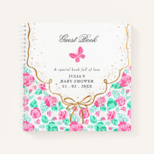 Mooie Roze Roos Bloem Gouden Lint Baby shower Notitieboek