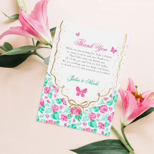 Mooie Roze Roos Bloem Gouden Strik Baby Shower Kaart