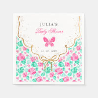 Mooie Roze Roos Bloem Gouden Strik Baby Shower